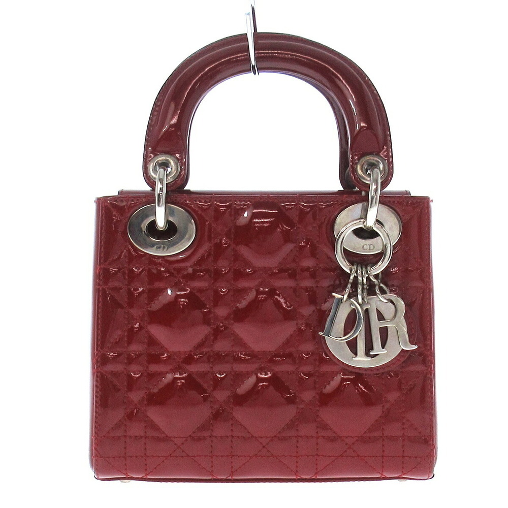 DIOR Christian Lady Bag Handbag Red Enamel Leather